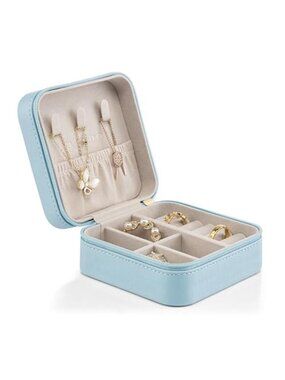 Small Travel Jewelry Box Organizer Women Girls Rings Earrings Necklaces Blue